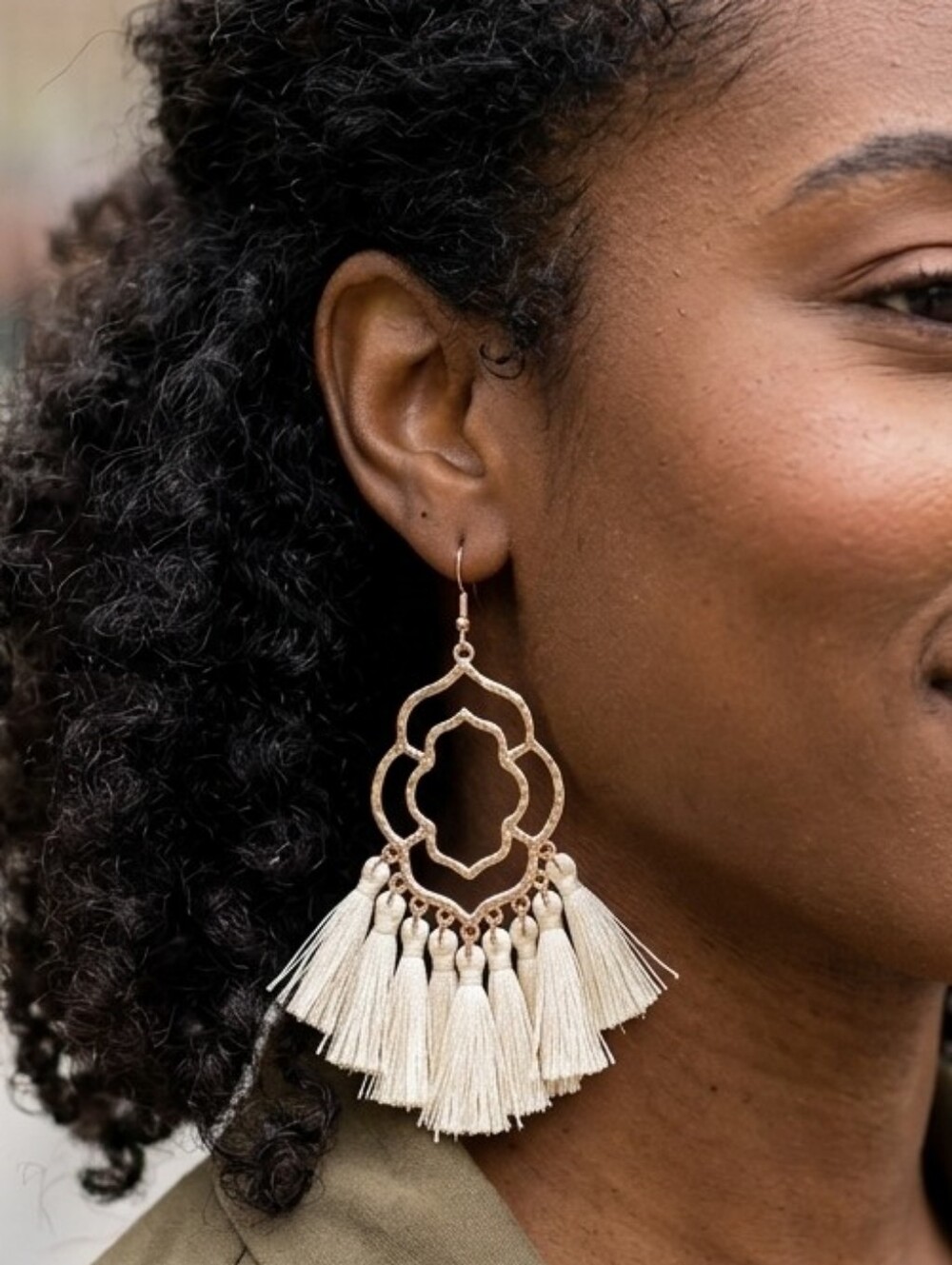 C.L.O.V.E.R. Gold-Tone Earrings with Ivory Tassel Fringe